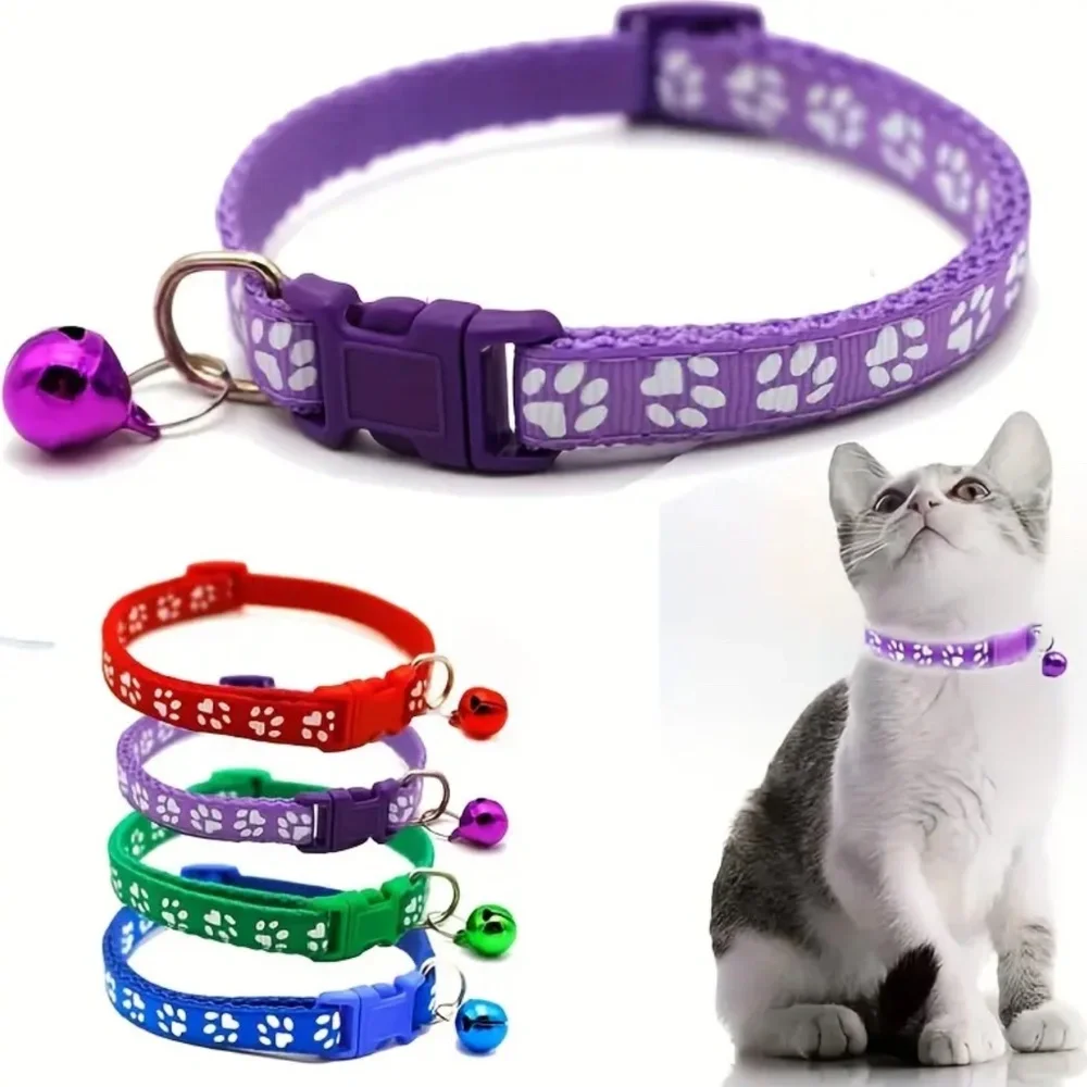 NEW! Adjustable Break Away Cat & Small Dog Paw Prints Collars with Bell!